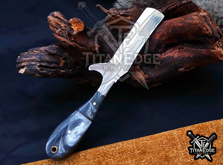 Custom Handcrafted Damascus/Carbon Steel Hunting Knife, 8-Inch Full Tang Skinning Blade, Bushcraft EDC Tool, Resin Handle Camping Tool
