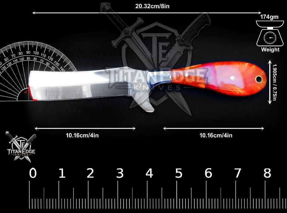 Custom Handcrafted Damascus/Carbon Steel Hunting Knife, 8-Inch Full Tang Skinning Blade, Bushcraft EDC Tool, Resin Handle Camping Tool