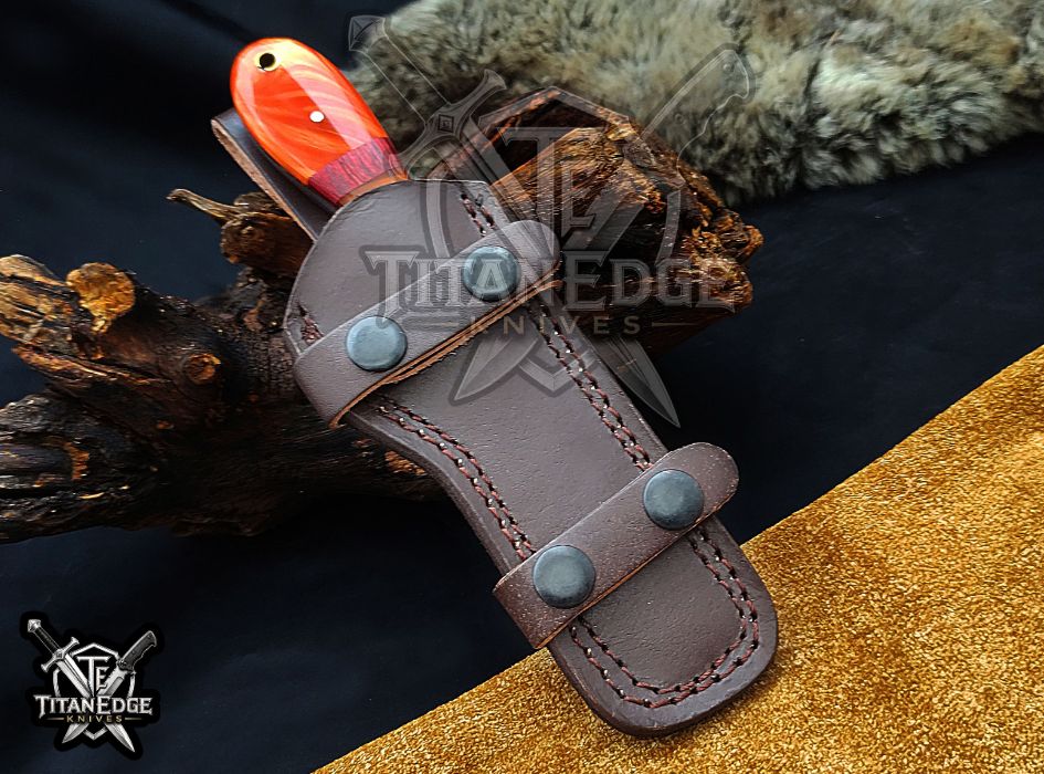 Custom Handcrafted Damascus/Carbon Steel Hunting Knife, 8-Inch Full Tang Skinning Blade, Bushcraft EDC Tool, Resin Handle Camping Tool