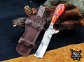 Custom Handcrafted Damascus/Carbon Steel Hunting Knife, 8-Inch Full Tang Skinning Blade, Bushcraft EDC Tool, Resin Handle Camping Tool