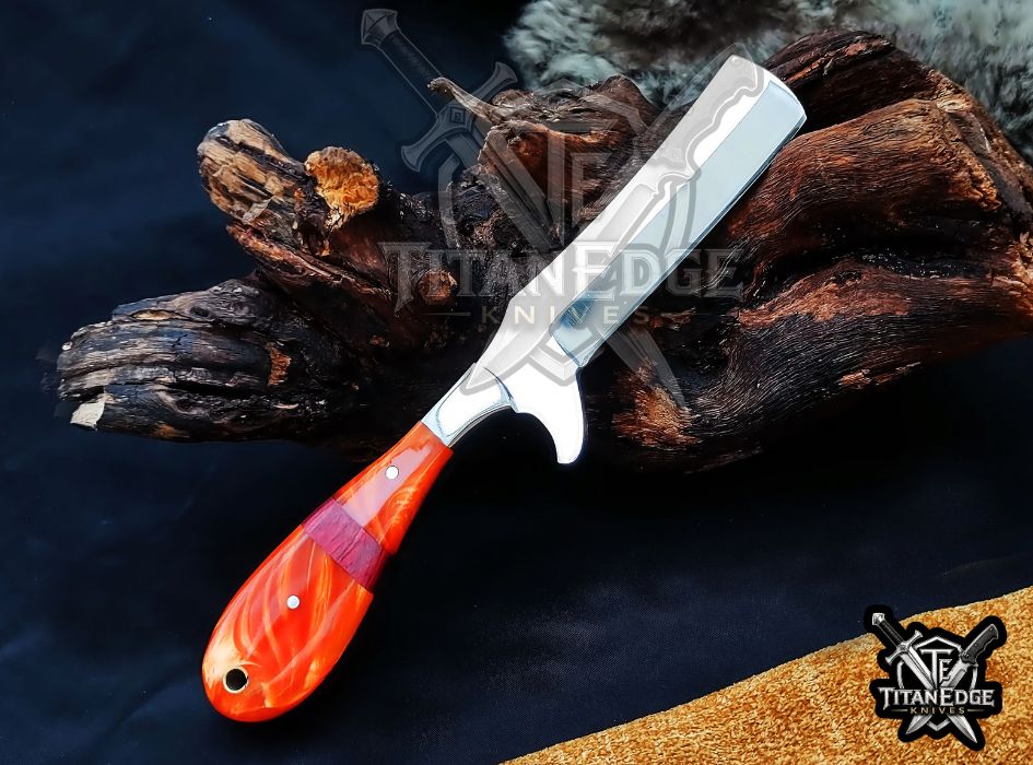 Custom Handcrafted Damascus/Carbon Steel Hunting Knife, 8-Inch Full Tang Skinning Blade, Bushcraft EDC Tool, Resin Handle Camping Tool