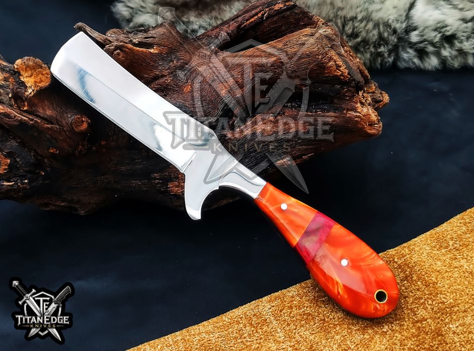 Custom Handcrafted Damascus/Carbon Steel Hunting Knife, 8-Inch Full Tang Skinning Blade, Bushcraft EDC Tool, Resin Handle Camping Tool