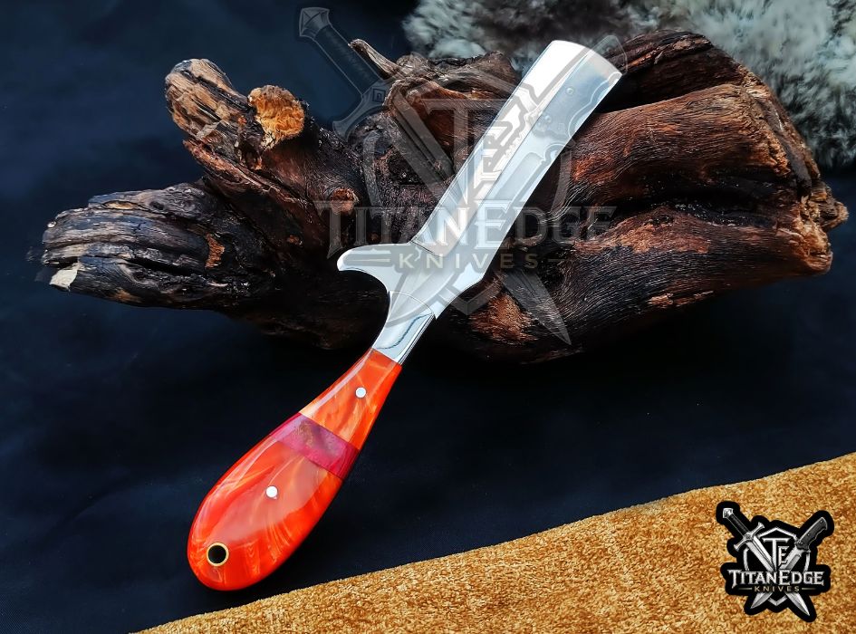 Custom Handcrafted Damascus/Carbon Steel Hunting Knife, 8-Inch Full Tang Skinning Blade, Bushcraft EDC Tool, Resin Handle Camping Tool
