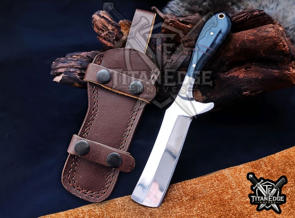 Custom Handcrafted Damascus/Carbon Steel Hunting Knife, 8-Inch Full Tang Skinning Blade, Bushcraft EDC Tool, Resin Handle Camping Tool