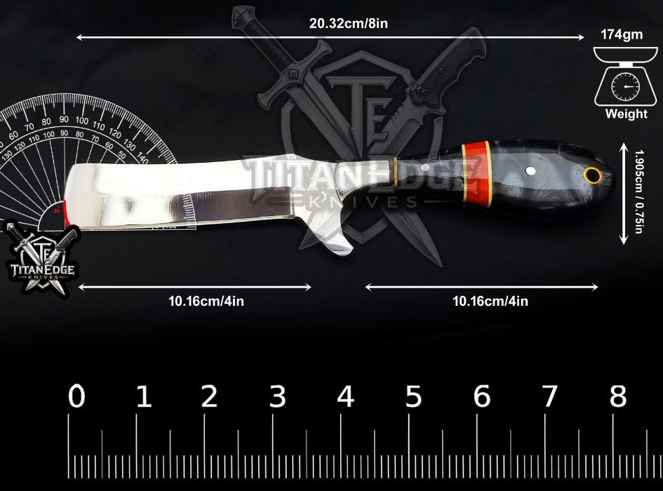 Custom Handcrafted Damascus/Carbon Steel Hunting Knife, 8-Inch Full Tang Skinning Blade, Bushcraft EDC Tool, Resin Handle Camping Tool