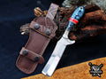 Custom Handcrafted Damascus/Carbon Steel Hunting Knife, 8-Inch Full Tang Skinning Blade, Bushcraft EDC Tool, Resin Handle Camping Tool