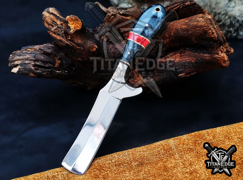Custom Handcrafted Damascus/Carbon Steel Hunting Knife, 8-Inch Full Tang Skinning Blade, Bushcraft EDC Tool, Resin Handle Camping Tool