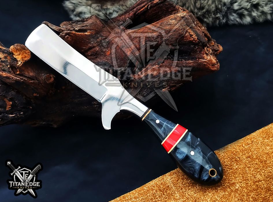Custom Handcrafted Damascus/Carbon Steel Hunting Knife, 8-Inch Full Tang Skinning Blade, Bushcraft EDC Tool, Resin Handle Camping Tool