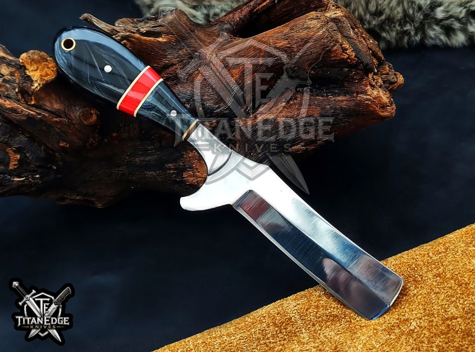 Custom Handcrafted Damascus/Carbon Steel Hunting Knife, 8-Inch Full Tang Skinning Blade, Bushcraft EDC Tool, Resin Handle Camping Tool
