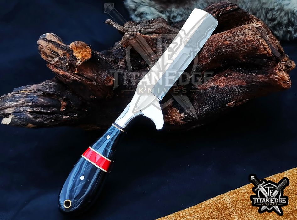 Custom Handcrafted Damascus/Carbon Steel Hunting Knife, 8-Inch Full Tang Skinning Blade, Bushcraft EDC Tool, Resin Handle Camping Tool