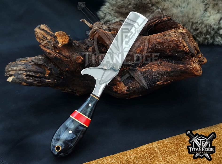 Custom Handcrafted Damascus/Carbon Steel Hunting Knife, 8-Inch Full Tang Skinning Blade, Bushcraft EDC Tool, Resin Handle Camping Tool