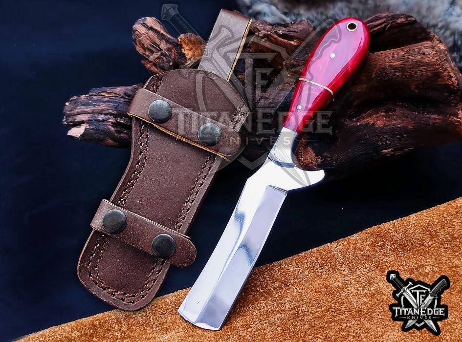 Custom Handcrafted Damascus/Carbon Steel Hunting Knife, 8-Inch Full Tang Skinning Blade, Bushcraft EDC Tool, Resin Handle Camping Tool