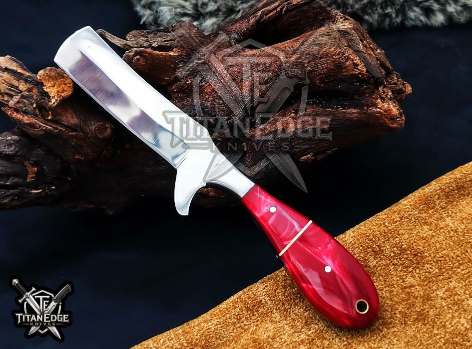 Custom Handcrafted Damascus/Carbon Steel Hunting Knife, 8-Inch Full Tang Skinning Blade, Bushcraft EDC Tool, Resin Handle Camping Tool