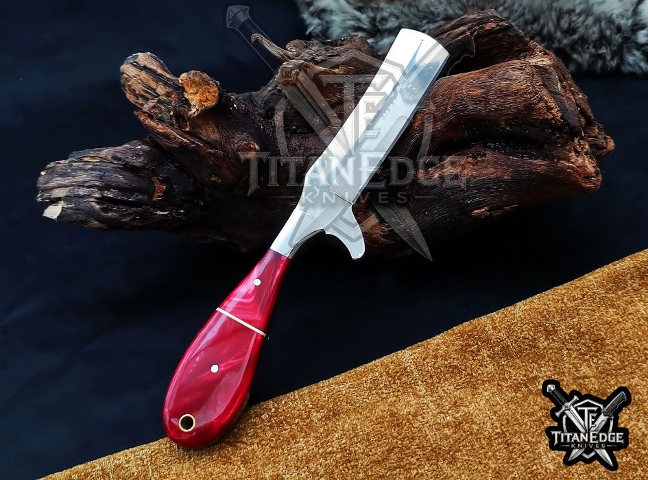 Custom Handcrafted Damascus/Carbon Steel Hunting Knife, 8-Inch Full Tang Skinning Blade, Bushcraft EDC Tool, Resin Handle Camping Tool