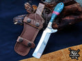 Custom Handcrafted Damascus/Carbon Steel Hunting Knife, 8-Inch Full Tang Skinning Blade, Bushcraft EDC Tool, Resin Handle Camping Tool