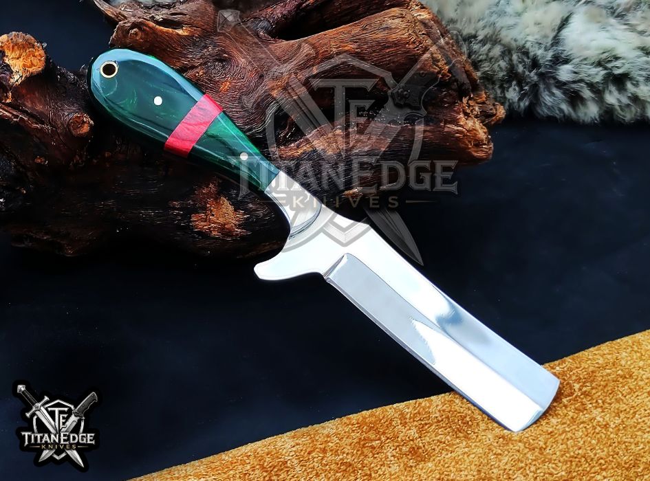 Custom Handcrafted Damascus/Carbon Steel Hunting Knife, 8-Inch Full Tang Skinning Blade, Bushcraft EDC Tool, Resin Handle Camping Tool