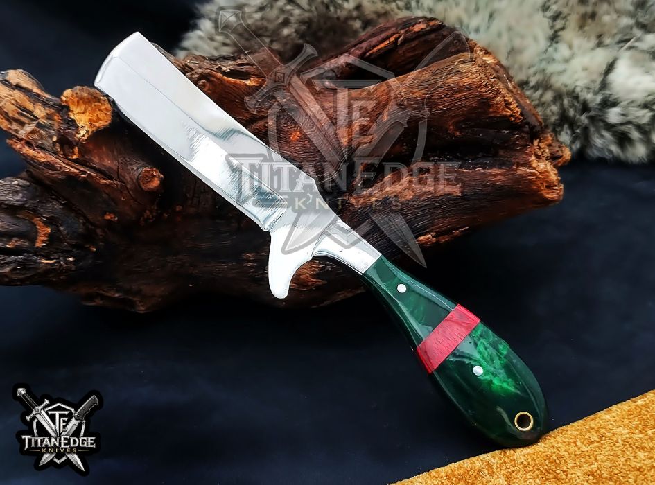 Custom Handcrafted Damascus/Carbon Steel Hunting Knife, 8-Inch Full Tang Skinning Blade, Bushcraft EDC Tool, Resin Handle Camping Tool