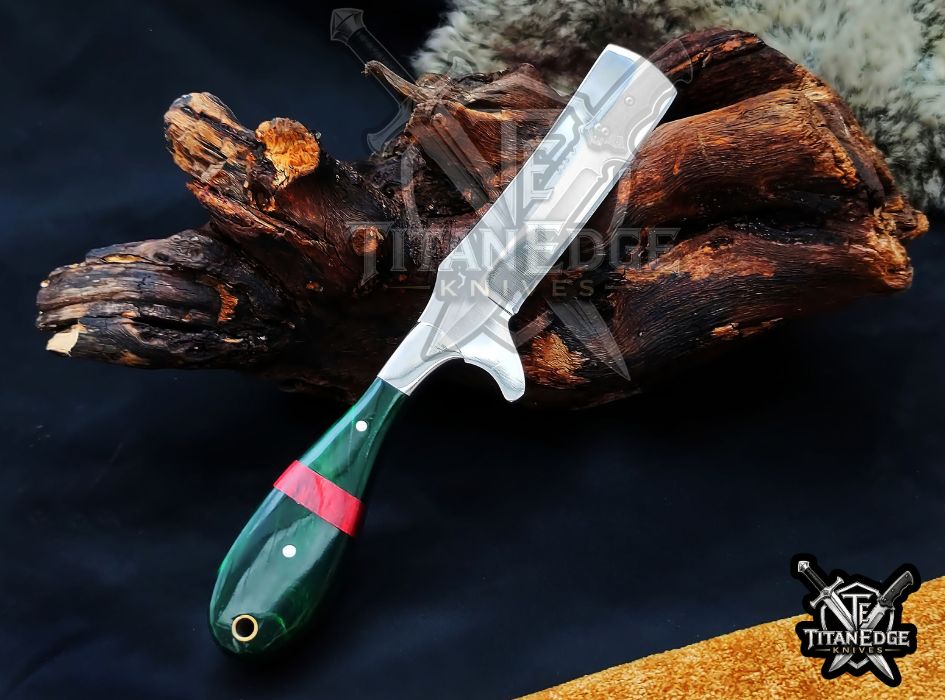Custom Handcrafted Damascus/Carbon Steel Hunting Knife, 8-Inch Full Tang Skinning Blade, Bushcraft EDC Tool, Resin Handle Camping Tool