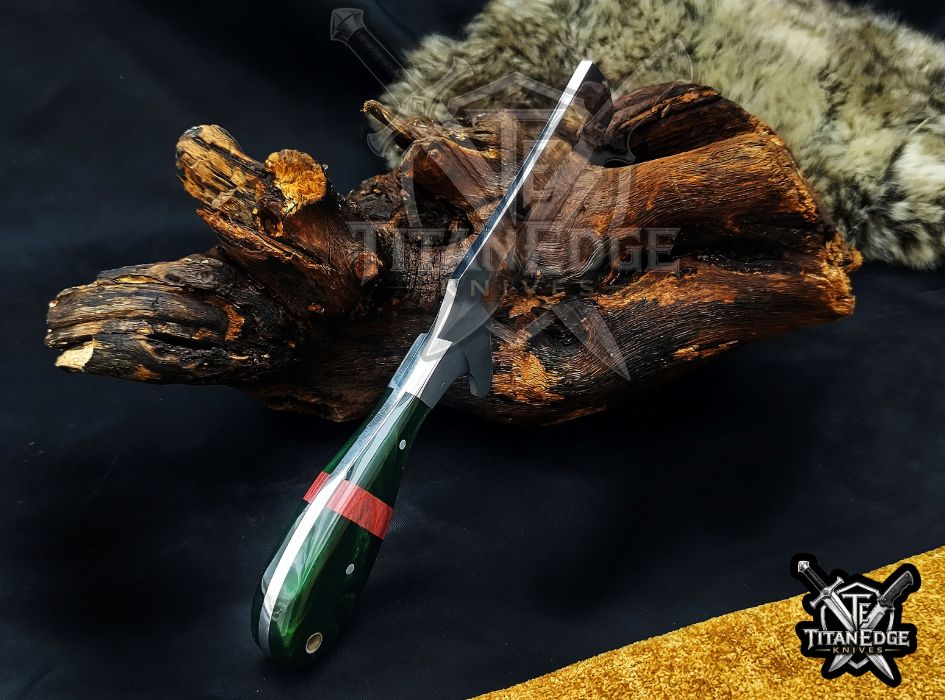 Custom Handcrafted Damascus/Carbon Steel Hunting Knife, 8-Inch Full Tang Skinning Blade, Bushcraft EDC Tool, Resin Handle Camping Tool