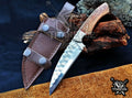 Custom Handcrafted Damascus/Carbon Steel Hunting Knife, 10-Inch Full Tang Skinning Blade, Bushcraft EDC Tool, Wood Handle Camping Tool