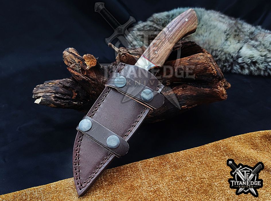 Custom Handcrafted Damascus/Carbon Steel Hunting Knife, 10-Inch Full Tang Skinning Blade, Bushcraft EDC Tool, Wood Handle Camping Tool
