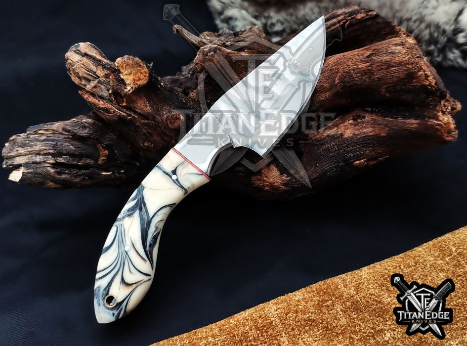 Custom Handcrafted Damascus/Carbon Steel Hunting Knife, 10-Inch Full Tang Skinning Blade, Bushcraft EDC Tool, Wood Handle Camping Tool (Copy)