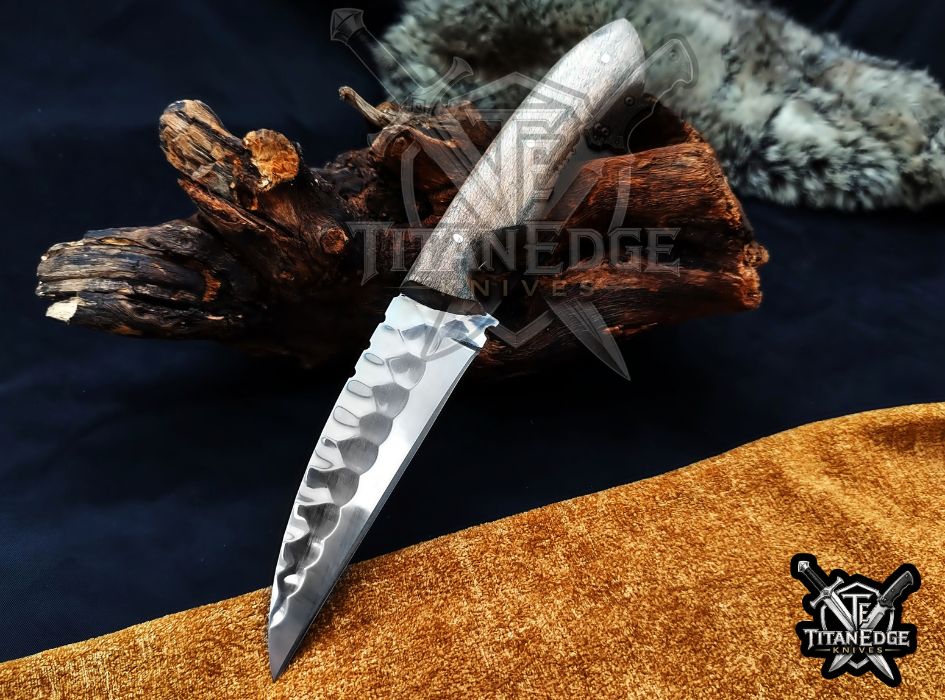 Custom Handcrafted Damascus/Carbon Steel Hunting Knife, 10-Inch Full Tang Skinning Blade, Bushcraft EDC Tool, Wood Handle Camping Tool