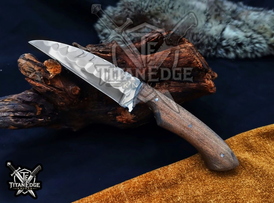 Custom Handcrafted Damascus/Carbon Steel Hunting Knife, 10-Inch Full Tang Skinning Blade, Bushcraft EDC Tool, Wood Handle Camping Tool