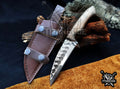 Custom Handcrafted Damascus/Carbon Steel Hunting Knife, 10-Inch Full Tang Skinning Blade, Bushcraft EDC Tool, Wood Handle Camping Tool