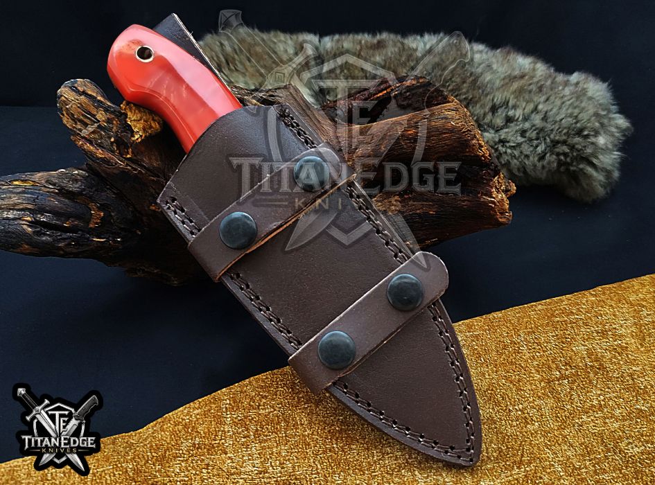 Custom Handcrafted Damascus/Carbon Steel Hunting Knife, 8-Inch Full Tang Skinning Blade, Bushcraft EDC Tool, Resin Handle Camping Tool