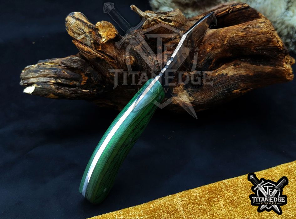 Custom Handcrafted Damascus/Carbon Steel Hunting Knife, 8-Inch Full Tang Skinning Blade, Bushcraft EDC Tool, Wood Handle Camping Tool