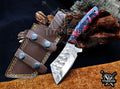 Custom Handcrafted Damascus/Carbon Steel Hunting Knife, 8-Inch Full Tang Skinning Blade, Bushcraft EDC Tool, Resin Handle Camping Tool