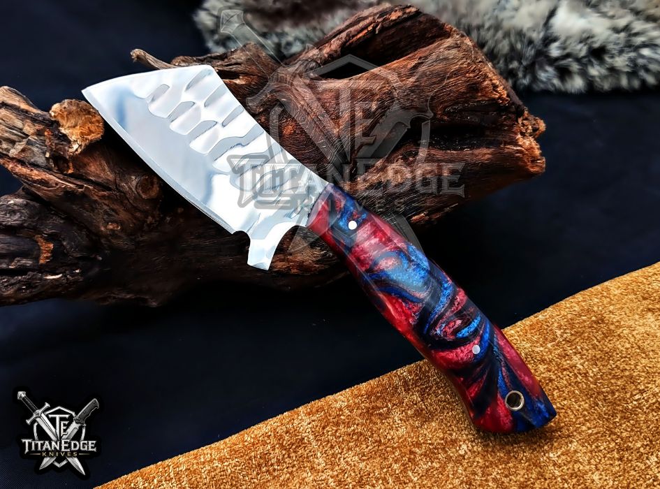 Custom Handcrafted Damascus/Carbon Steel Hunting Knife, 8-Inch Full Tang Skinning Blade, Bushcraft EDC Tool, Resin Handle Camping Tool