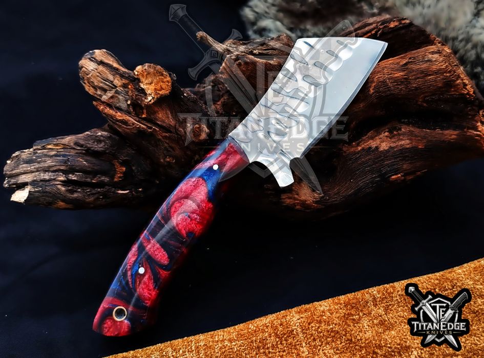 Custom Handcrafted Damascus/Carbon Steel Hunting Knife, 8-Inch Full Tang Skinning Blade, Bushcraft EDC Tool, Resin Handle Camping Tool