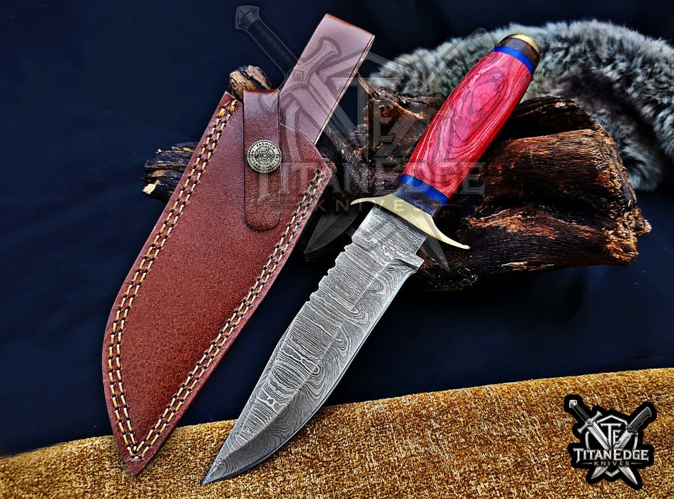 Custom Handcrafted Damascus  Hunting Knife, 10-Inch Full Tang Skinning Blade, Bushcraft EDC Tool, Wood Handle Camping Tool