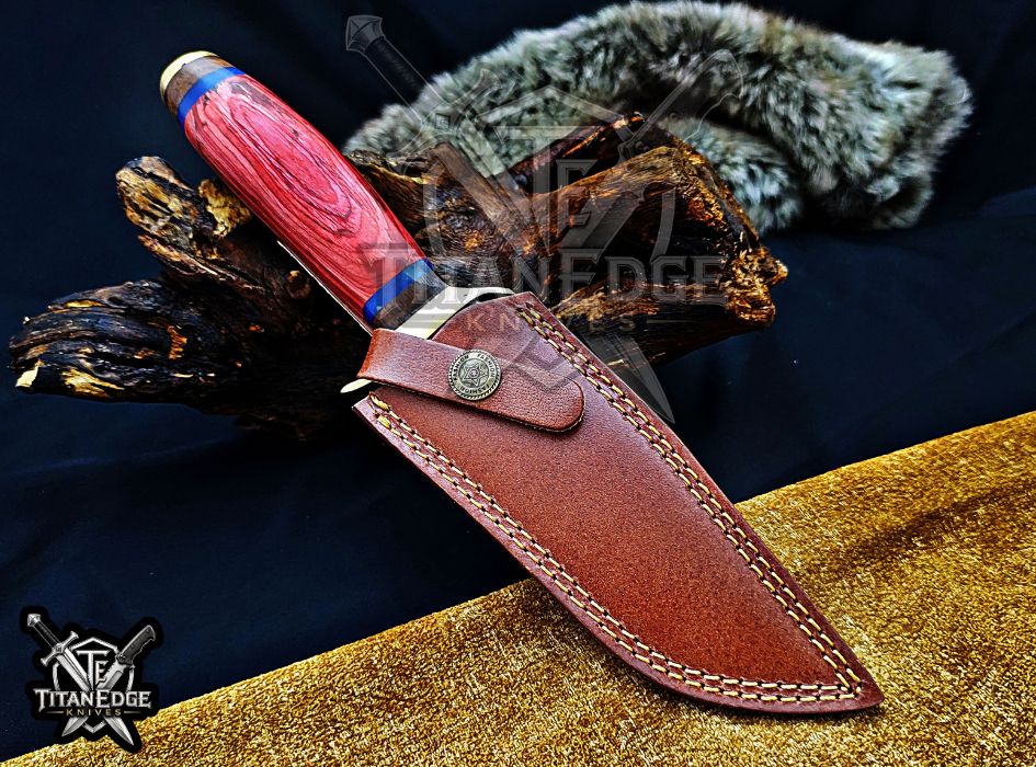 Custom Handcrafted Damascus  Hunting Knife, 10-Inch Full Tang Skinning Blade, Bushcraft EDC Tool, Wood Handle Camping Tool