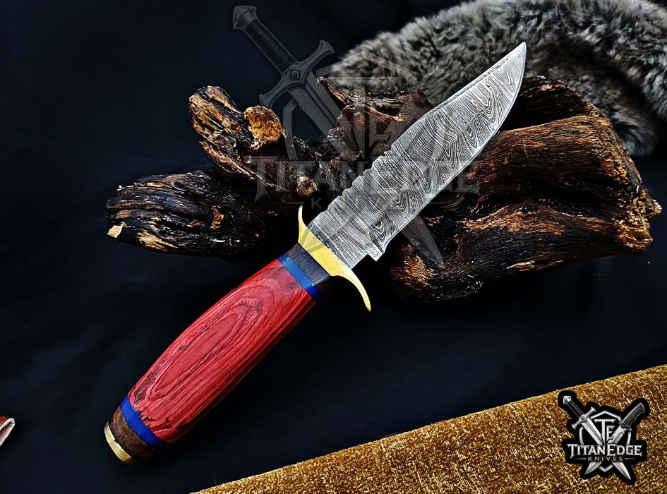Custom Handcrafted Damascus  Hunting Knife, 10-Inch Full Tang Skinning Blade, Bushcraft EDC Tool, Wood Handle Camping Tool