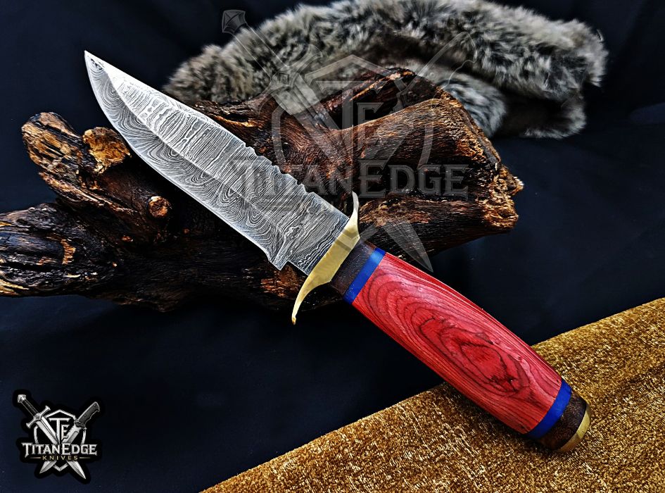 Custom Handcrafted Damascus  Hunting Knife, 10-Inch Full Tang Skinning Blade, Bushcraft EDC Tool, Wood Handle Camping Tool