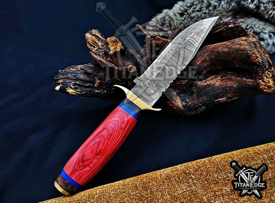 Custom Handcrafted Damascus  Hunting Knife, 10-Inch Full Tang Skinning Blade, Bushcraft EDC Tool, Wood Handle Camping Tool