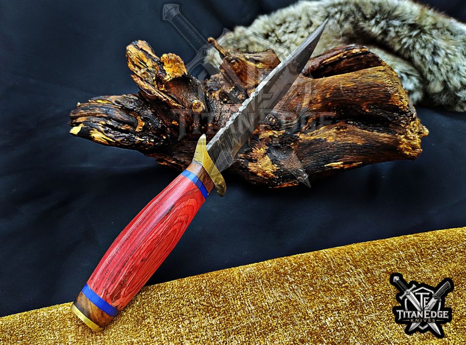 Custom Handcrafted Damascus  Hunting Knife, 10-Inch Full Tang Skinning Blade, Bushcraft EDC Tool, Wood Handle Camping Tool