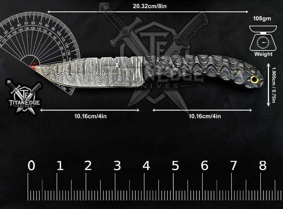 Personalized Handcrafted Damascus Hunting Knife, 8-Inch Full Tang Skinning Blade, Bushcraft EDC Tool, Wood Handle Camping Tool