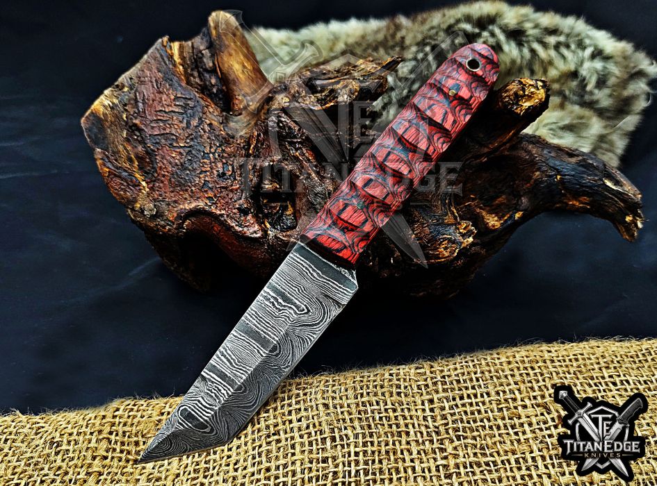Personalized Handcrafted Damascus Hunting Knife, 8-Inch Full Tang Skinning Blade, Bushcraft EDC Tool, Wood Handle Camping Tool