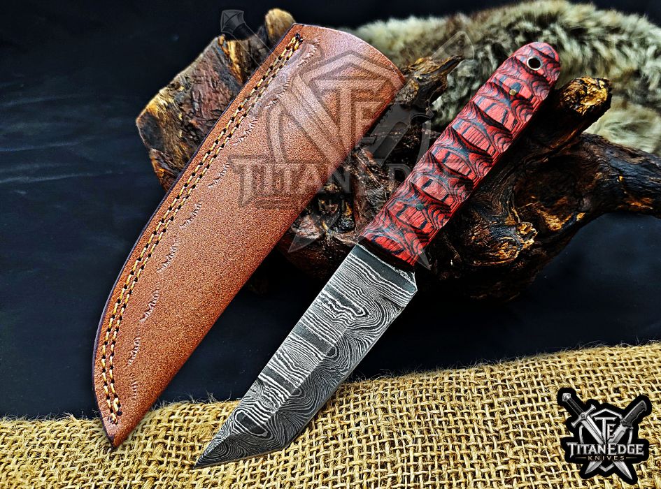 Personalized Handcrafted Damascus Hunting Knife, 8-Inch Full Tang Skinning Blade, Bushcraft EDC Tool, Wood Handle Camping Tool