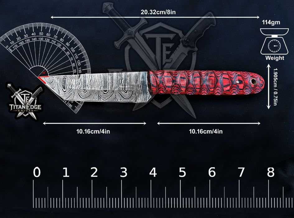 Personalized Handcrafted Damascus Hunting Knife, 8-Inch Full Tang Skinning Blade, Bushcraft EDC Tool, Wood Handle Camping Tool