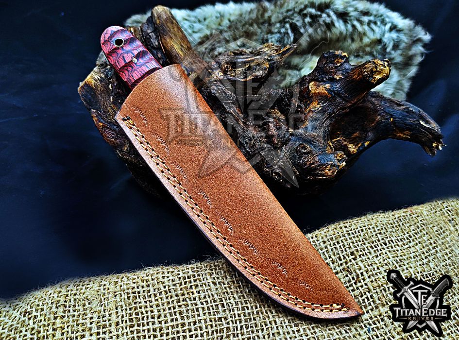 Personalized Handcrafted Damascus Hunting Knife, 8-Inch Full Tang Skinning Blade, Bushcraft EDC Tool, Wood Handle Camping Tool