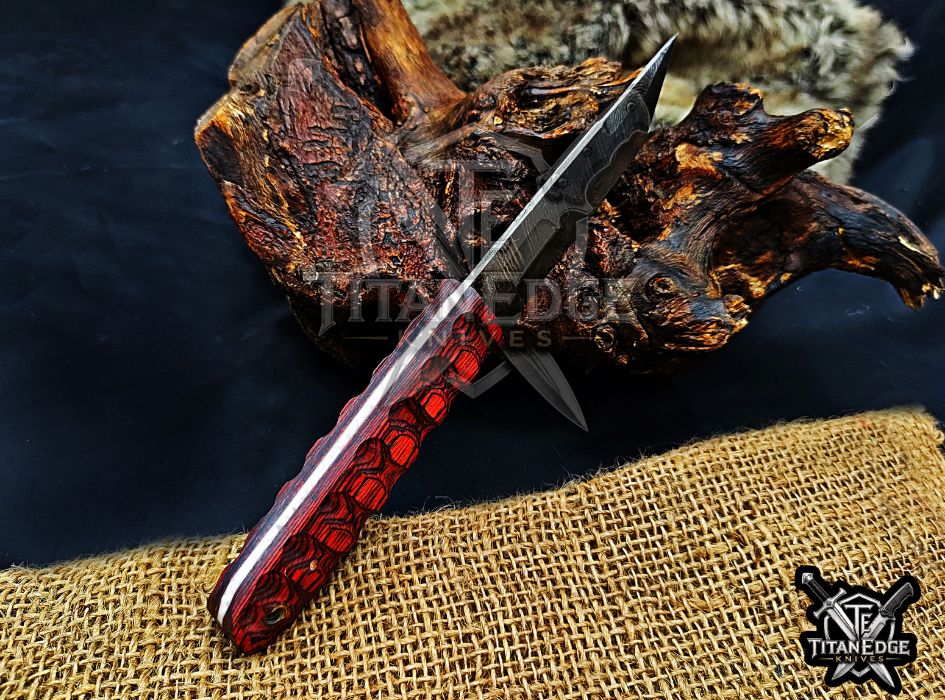 Personalized Handcrafted Damascus Hunting Knife, 8-Inch Full Tang Skinning Blade, Bushcraft EDC Tool, Wood Handle Camping Tool