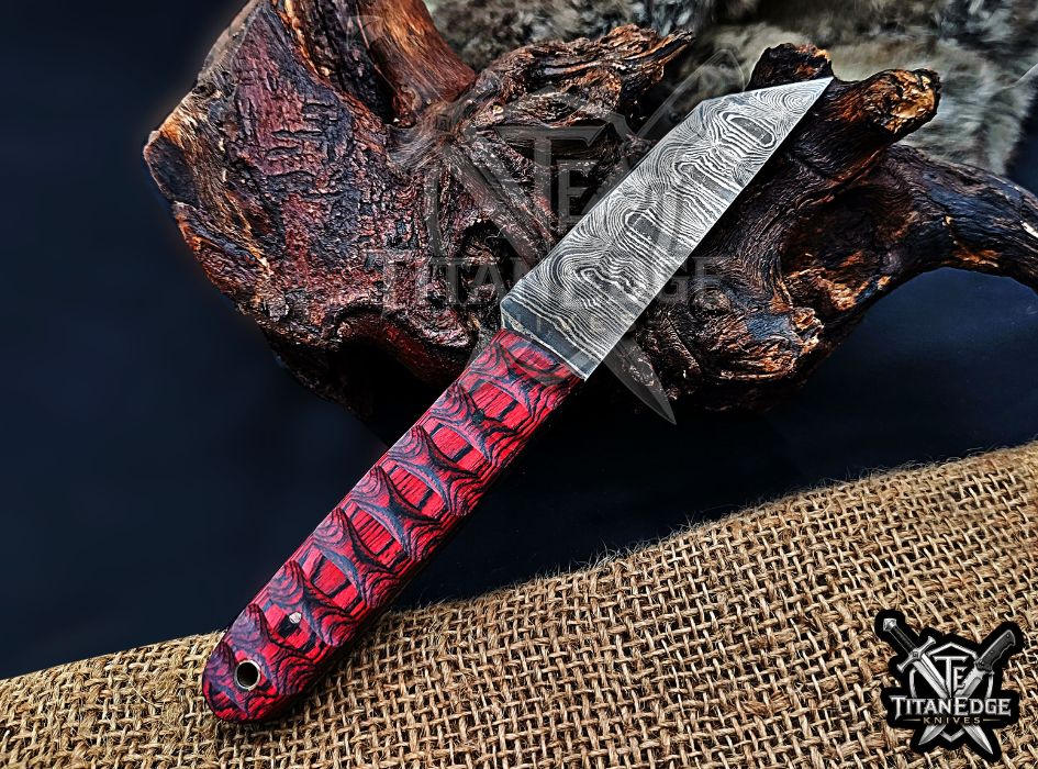 Personalized Handcrafted Damascus Hunting Knife, 8-Inch Full Tang Skinning Blade, Bushcraft EDC Tool, Wood Handle Camping Tool