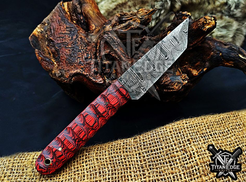 Personalized Handcrafted Damascus Hunting Knife, 8-Inch Full Tang Skinning Blade, Bushcraft EDC Tool, Wood Handle Camping Tool
