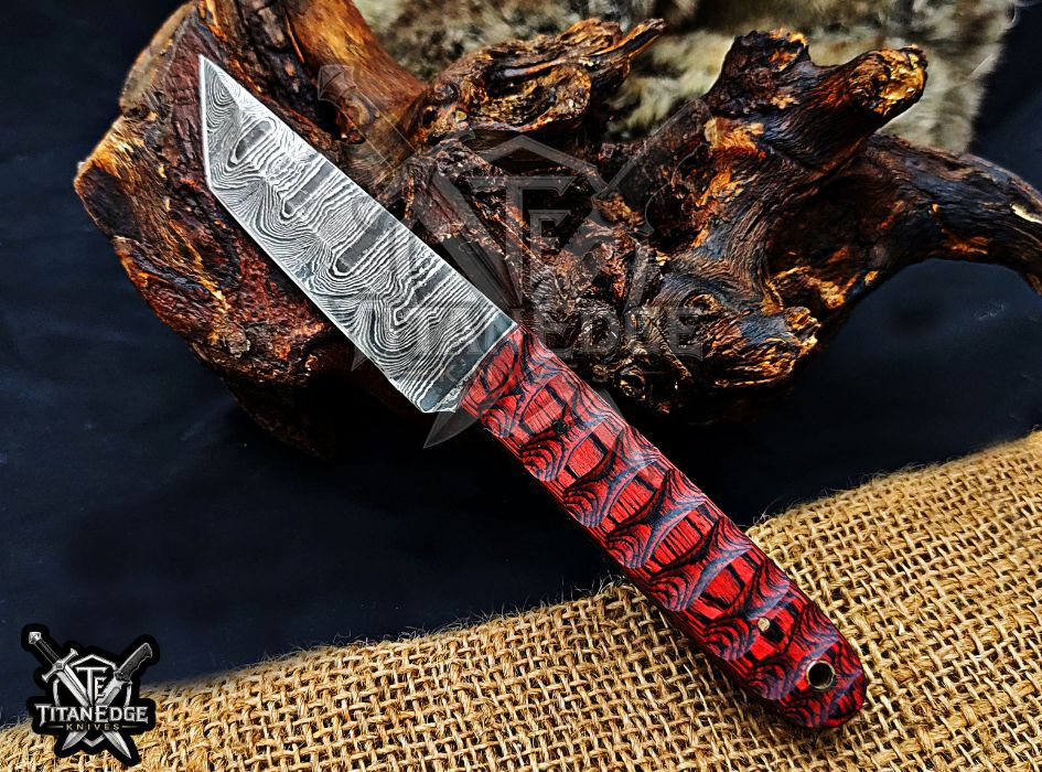 Personalized Handcrafted Damascus Hunting Knife, 8-Inch Full Tang Skinning Blade, Bushcraft EDC Tool, Wood Handle Camping Tool