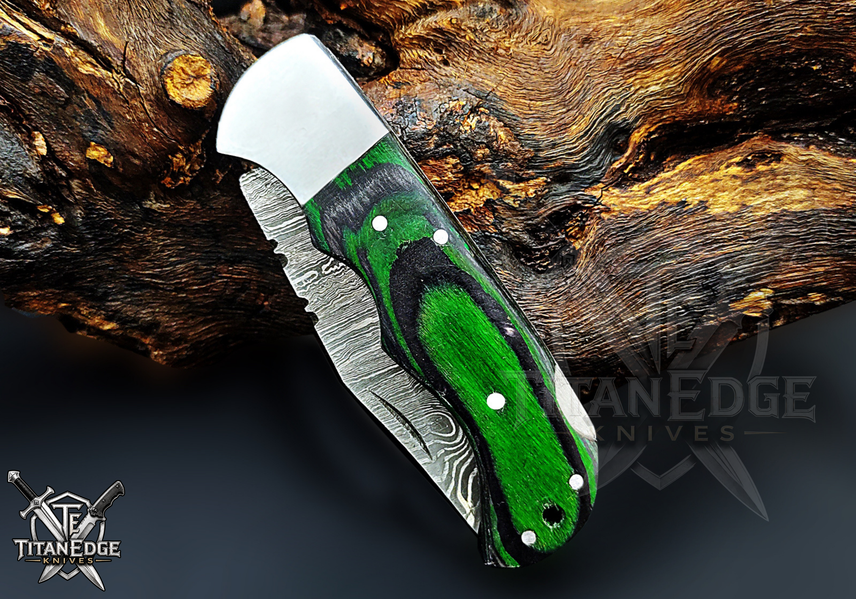 Personalized Handmade 6.75"Damascus Steel Pocket Knife, Folding EDC Hunting Knife, Wood Handle, Groomsmen Gift With Leather Sheath